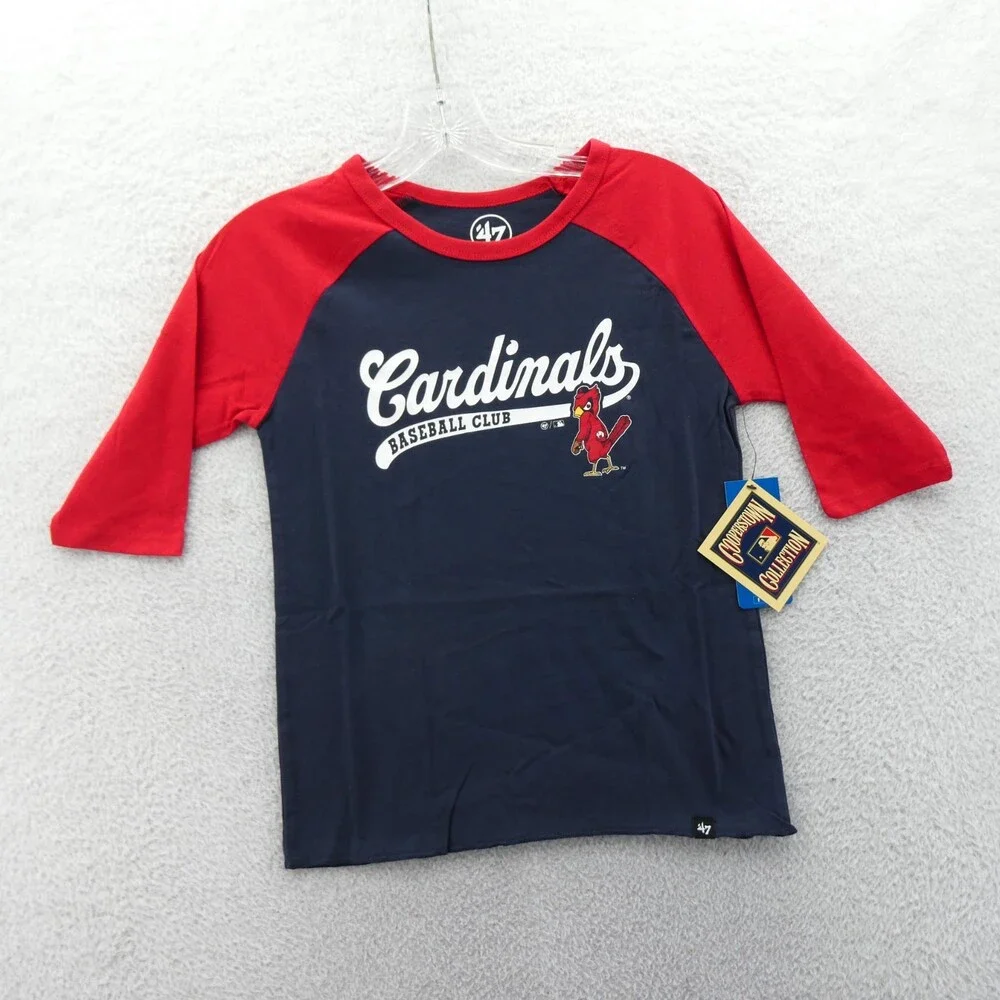 St‎ Louis Cardinals Shirt Boys Medium Blue '47 Brand 3/4 Sleeve Kids Youth New